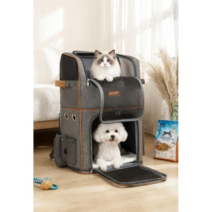 Double Layer Cat Backpack Detachable Pet Trolley Cart Breathable Large Space Cats Travel Backpack Cat Small Dog Outdoor Carrier