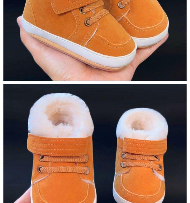 Baby High-Top Yellow Walking Shoes - Thick Plush Cotton, Non-Slip Soft Sole, Warm Boots for Boys (0-1 Year)