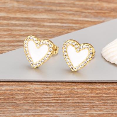 

Nidin New Korean Engagement Enamel Cute Heart Stud Earrings for Women Girls White/Black Color Summer Wedding Jewelry Gifts белый