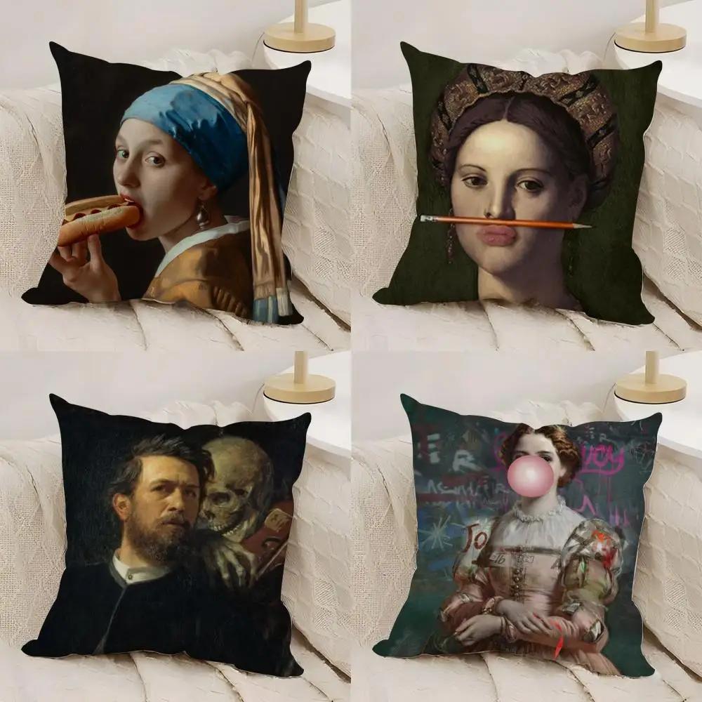 Classical European Fun Figures Cushion Cover Silky Short Plush Double-Sided Printed Pillow Case For Sofa All Seasons Home Decor