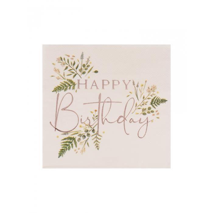16 Serviettes en papier Happy birtdhay rose gold floral 16 x 16 cm