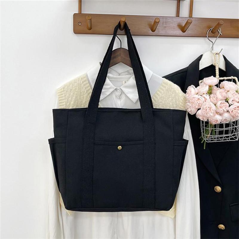 Cloth Handbag Shoulder Bag with Lining Large Capacity Tote Canvas Bag for Women Work, Outing, Artistic, Student Book Bag Pendant