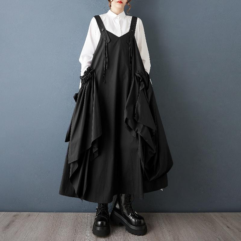 DIMANAF 2025 Autumn Women Plus Size Casual Long Dress Loose Fashion Lady Sleeveless Solid Black Maxi Dress