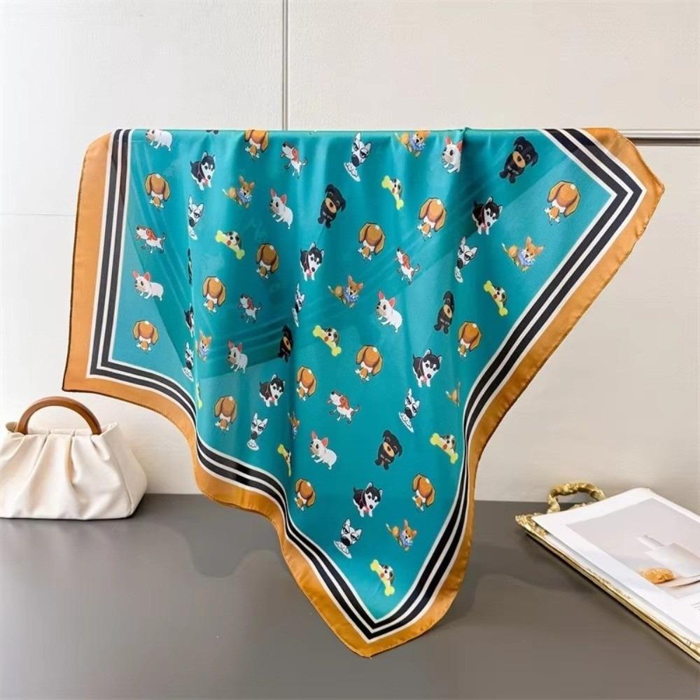 

Cartoon Dog Print Women Square Scarf 70x70cm Silk Scarf Cute Shawl Fashion Accessory зелений