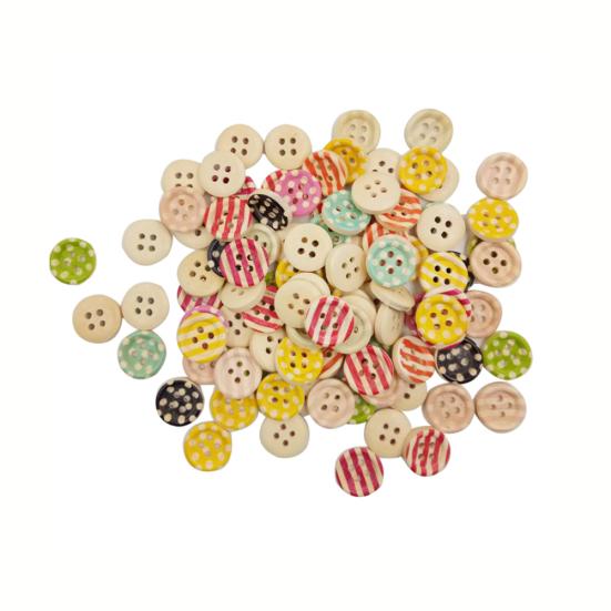 100 stuks Ronde Houten 4 Gaten Knopen Naaien Stippen Gestreepte Knutsel Naaiaccessoires