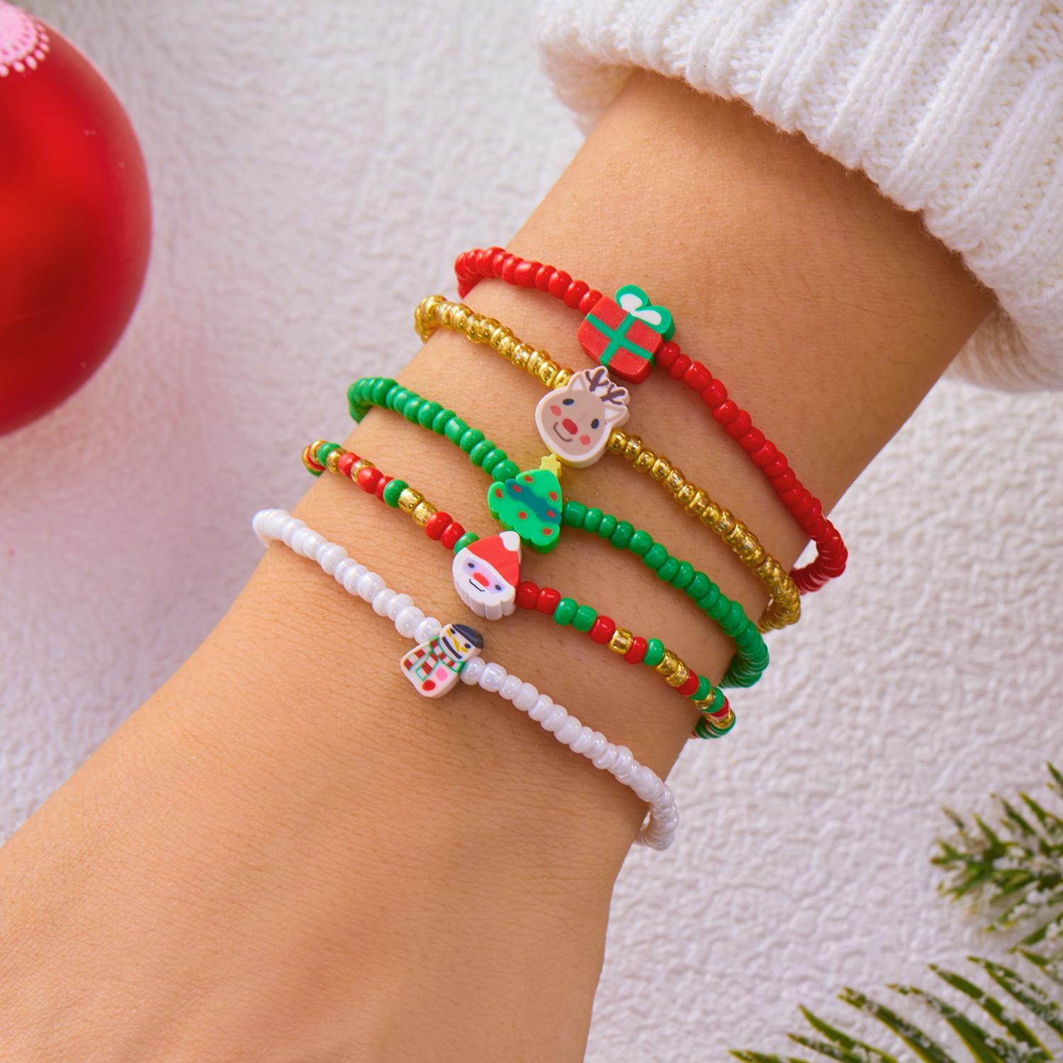 

Handmade Christmas Bracelet For Women Girls Santa Claus Snowman Elk Xmas Tree Handwoven Adjustable Bangles New Year Jewelry Gift