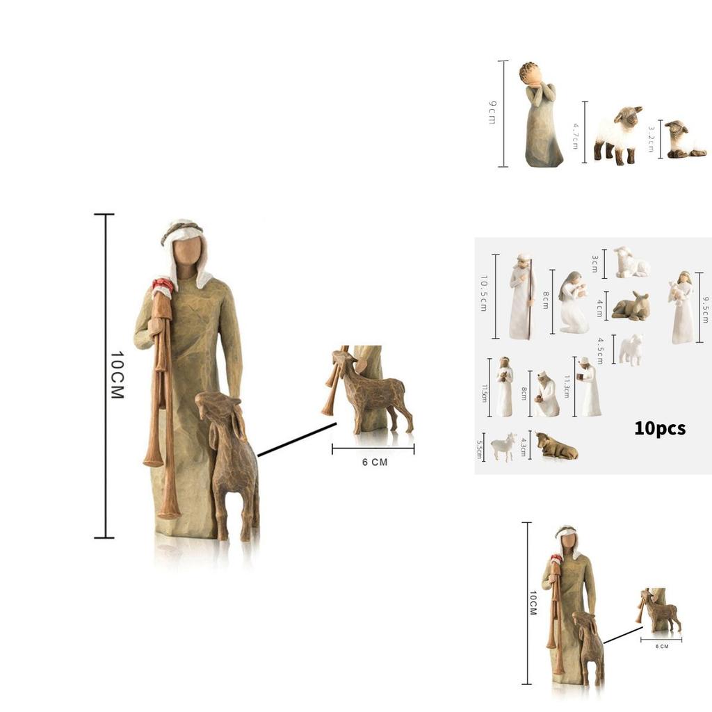 Harzfiguren-Set mit Krippe und Hirten für saisonale Geschenkidee
