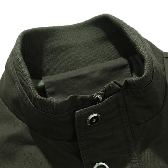 Men Bomber Jacket Plush Lining Multi Pockets Solid Color Zipper Closure Coldproof Autumn Winter Cargo Coat Windbreaker Streetwear