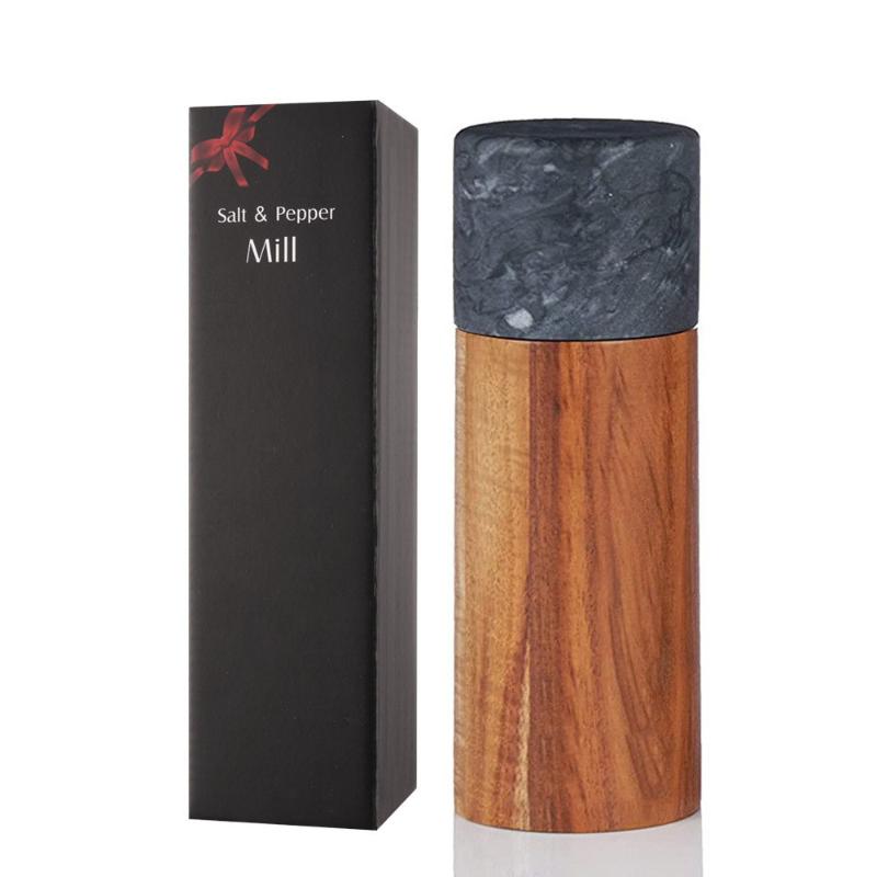 Marble Acacia Wood Splicing Pepper Mill Manual Kitchen Tools Wood Sea Salt Peppercorns Grinder Multi-purpose Seasoning Bottle