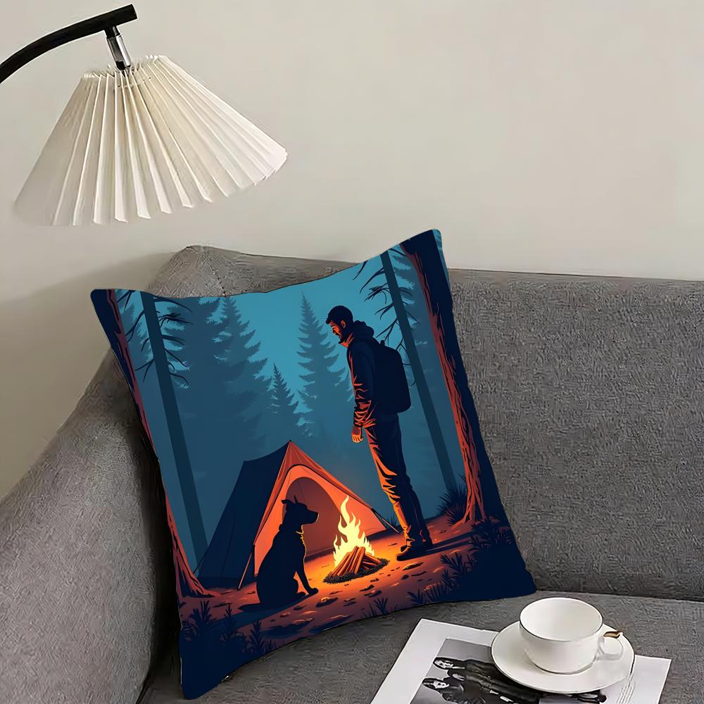 Camping Fashion Cushion Cover Pillowcase Ultra Soft Skin Friendly Fabric Cloud Like Comfort Concealed Zipper