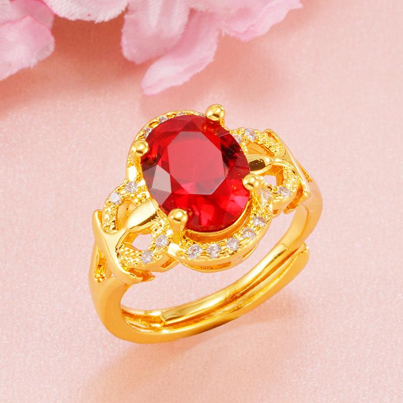 Anello da donna in ottone placcato oro 18 carati con tormalina imitazione e cristalli di zircone