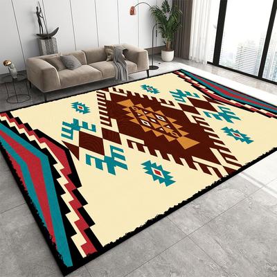 Totem Pattern Ethnic Geometric Carpet - Living Room Carpet Decoration Bohemian Style Bordered Colorful Geometric Floor Carpet