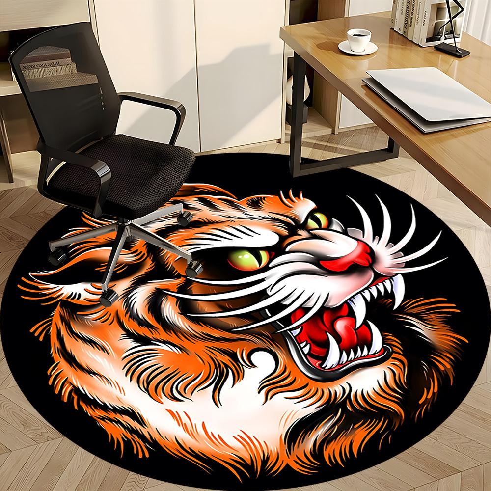 1pc Tiger Head Chair Carpet for Office, Round Non Slip Durable Large Size Office Carpet, Suitable for Office