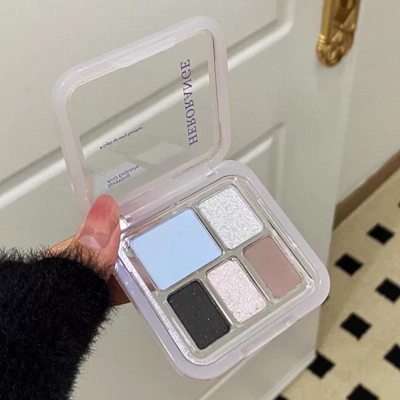 Blue and Black Diamond in the Debris Smoky Makeup! Five Colors Eye Shadow Plate Matte Shimmer Cement Gray Earth Color Makeup 2025 New Arrival