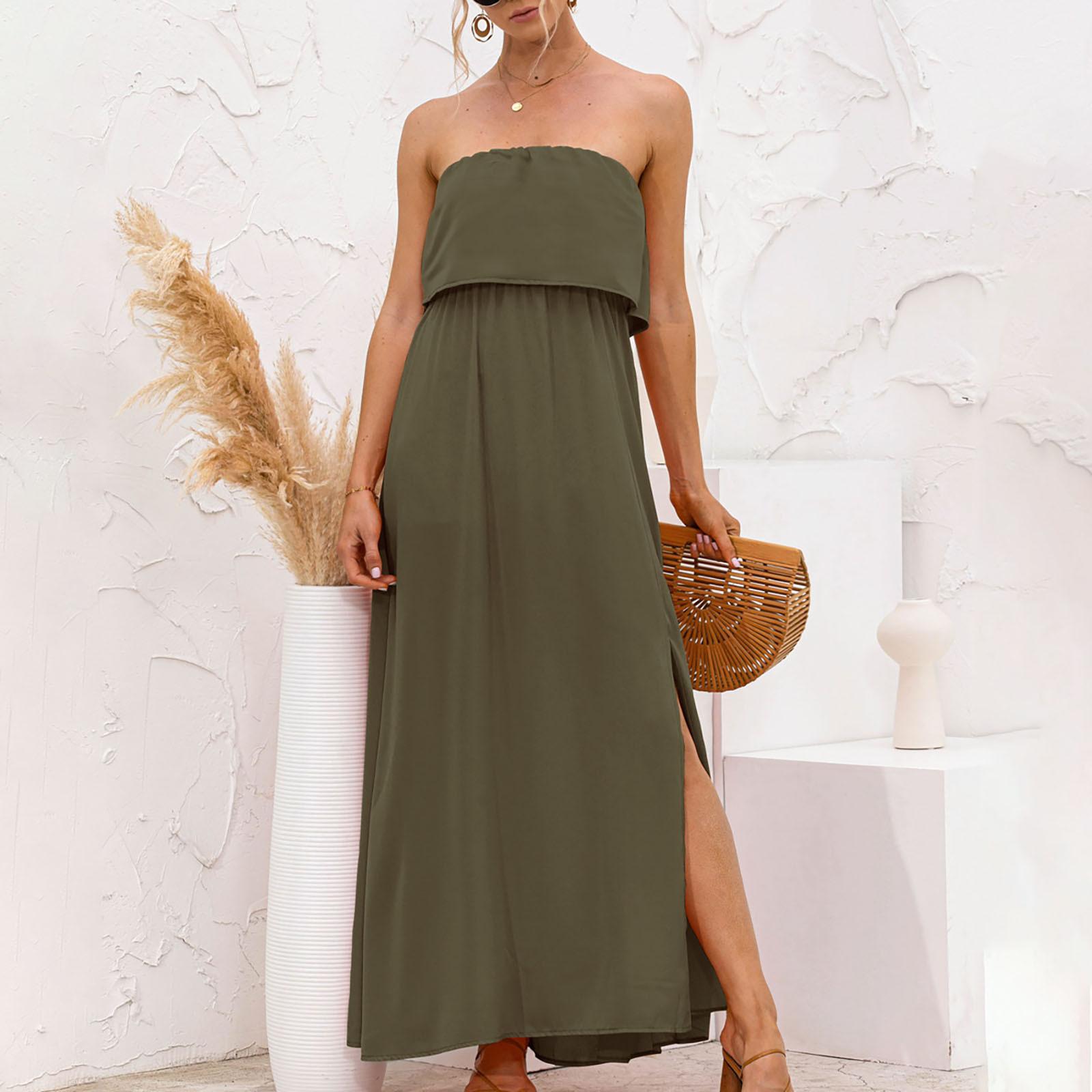

Женское сексуальное платье с открытыми плечами и рюшами без бретелек Boho Maxi Dress XL