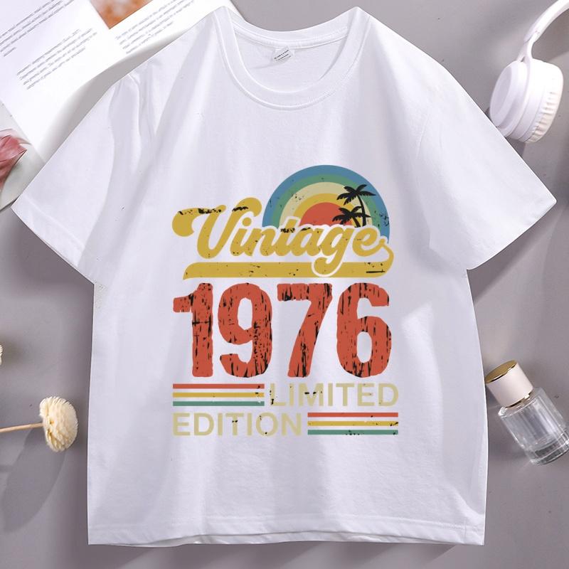 1976 Vintage Limitované Narozeninové Tričko Bavlna Krátký Rukáv Retro Styl Dárek k 50. Narozeninám Tričko Streetwear Pohodlné Oblečení