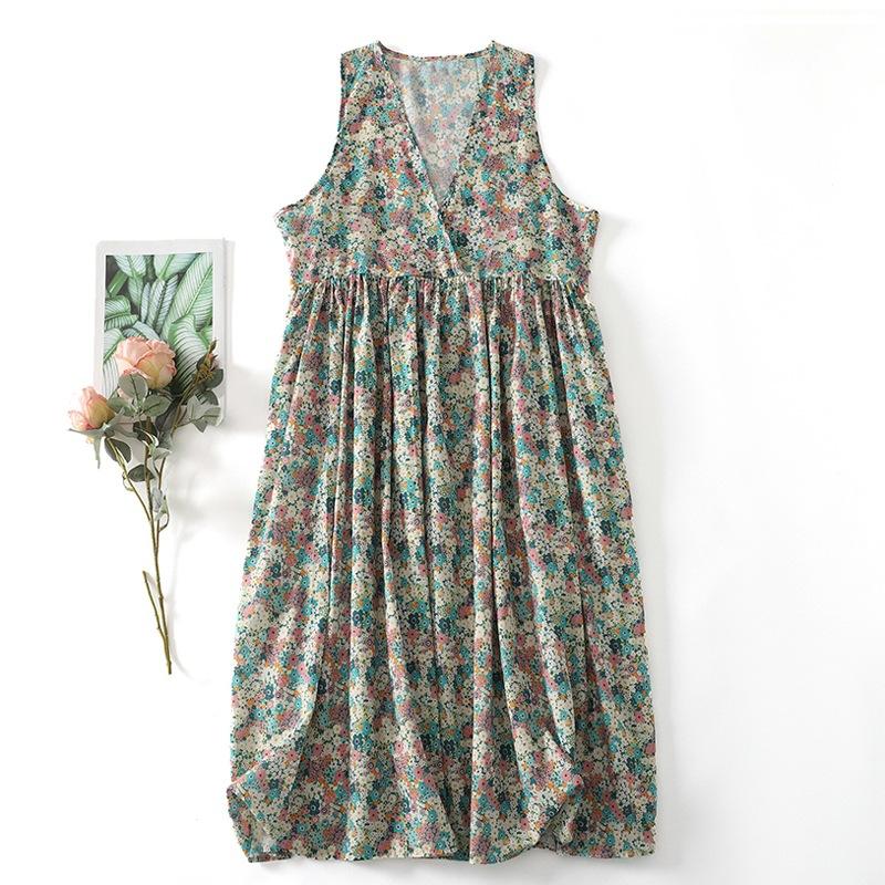 

Маленькое платье без рукавов с цветочным принтом из хлопка и льна для женщин, универсальная юбка-жилет с цветочным принтом для девочек XL