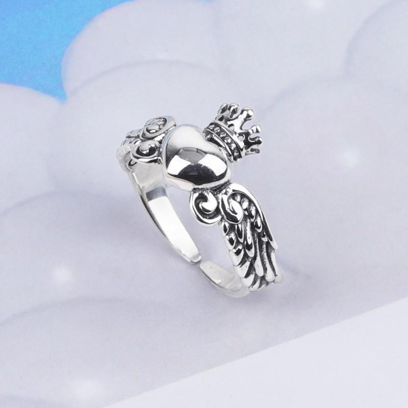 Adjustable Sterling Vintage Heart Wing Ring Men Women Minimalist Retro Boho Jewelry