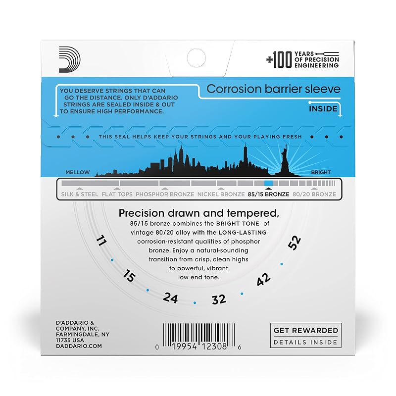 D'Addario Acoustic Guitar Strings 85/15 American Bronze Light .011-.052 EZ910 [Domestic Genuine Product]