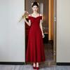 Suspender Shoulder Flash Red Toast Dress Long Bridal Engagement Dress Return Banquet Party Waist Skinny Dress