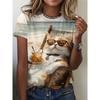 Moda Donna Girocollo Manica Corta Stampa Animale Colorata 3D T-shirt Manica Corta Girocollo con Animali