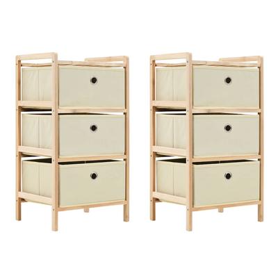 Vidaxl 3-Basket Fabric Shelf, Cedar Wood, Beige
