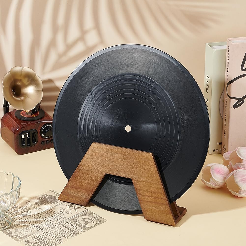 WADORN Retro Wood Record Display Stands, Wood Vinyl Record Storage Holder Vinyl Record Album Display Stand for Albums Books Magazine Files LP Records