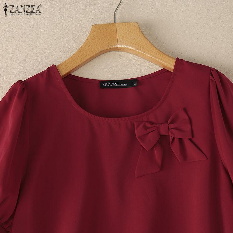 ZANZEA Women Casual Round Neck Solid Color Elegant Short Sleeve Blouse
