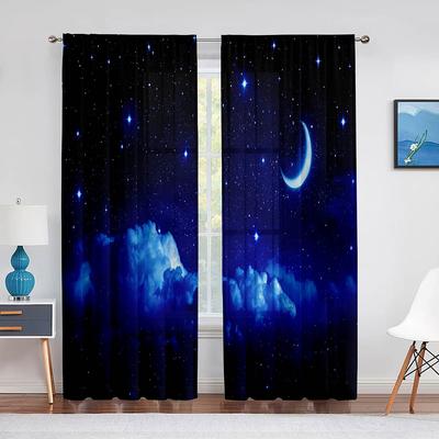 Céu Estrelado Cenário Estrelas Lua Cortinas de Tule para Decoração de Sala de Estar Quarto Cozinha Cortina de Janela Voile Transparente de Chiffon