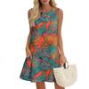 Kvinners avslappet mote pustende rund hals vest blomstrete feriekjole med lommer