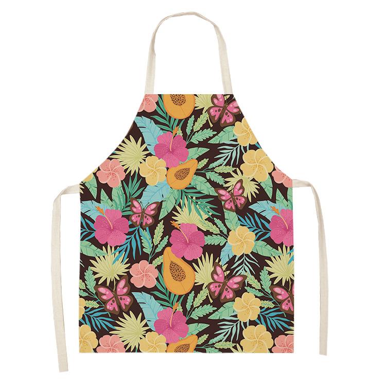 unframed Creative Plant Priinting Women Kitchen Aprons Cooking oil-proof Cotton Linen Antifouling Chef Apron 55x68cm