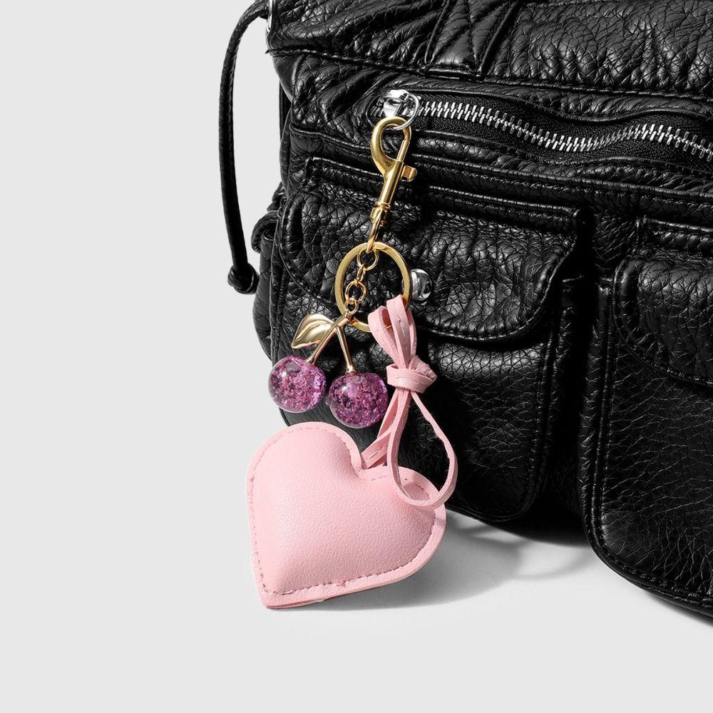 PU Leather Cherry Bag Charm Hearth Design Leather Heart Pendant Cute Cute Car Decor Car Keys