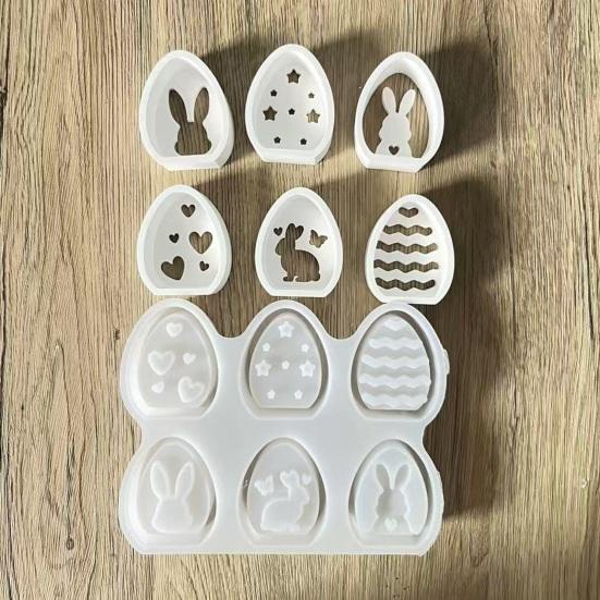 Easter Bunny Silicone Mold Set 6-Cavity DIY Easter Crafts Mold Easy Release Reusable Resin Candle Making