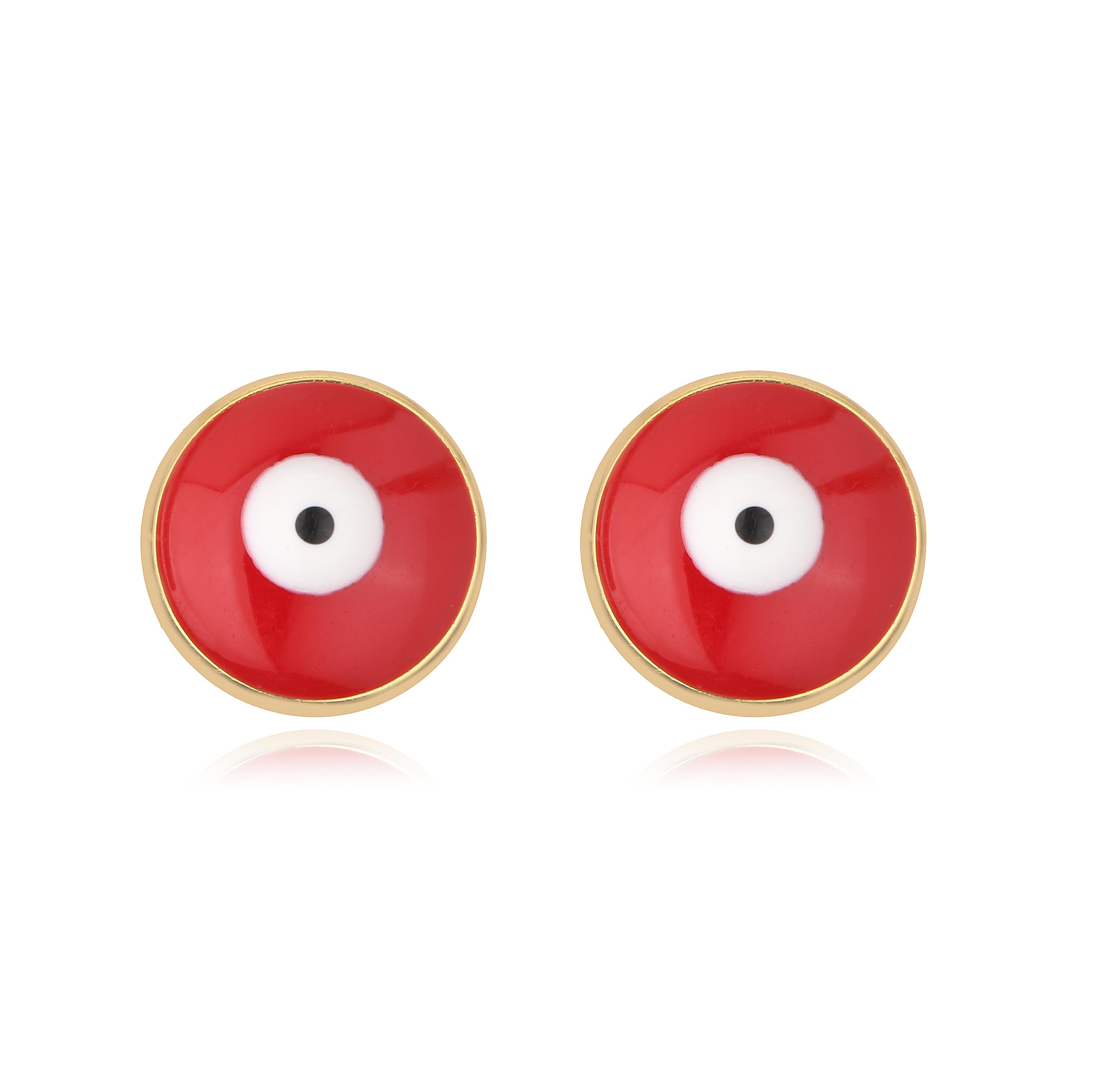 HECHENG,Simple Blue Turkish Eye Small Stud Earring For Women Vintage Cute Enamel Round Lucky Evil Eye Ear Stud Zircon Other красный