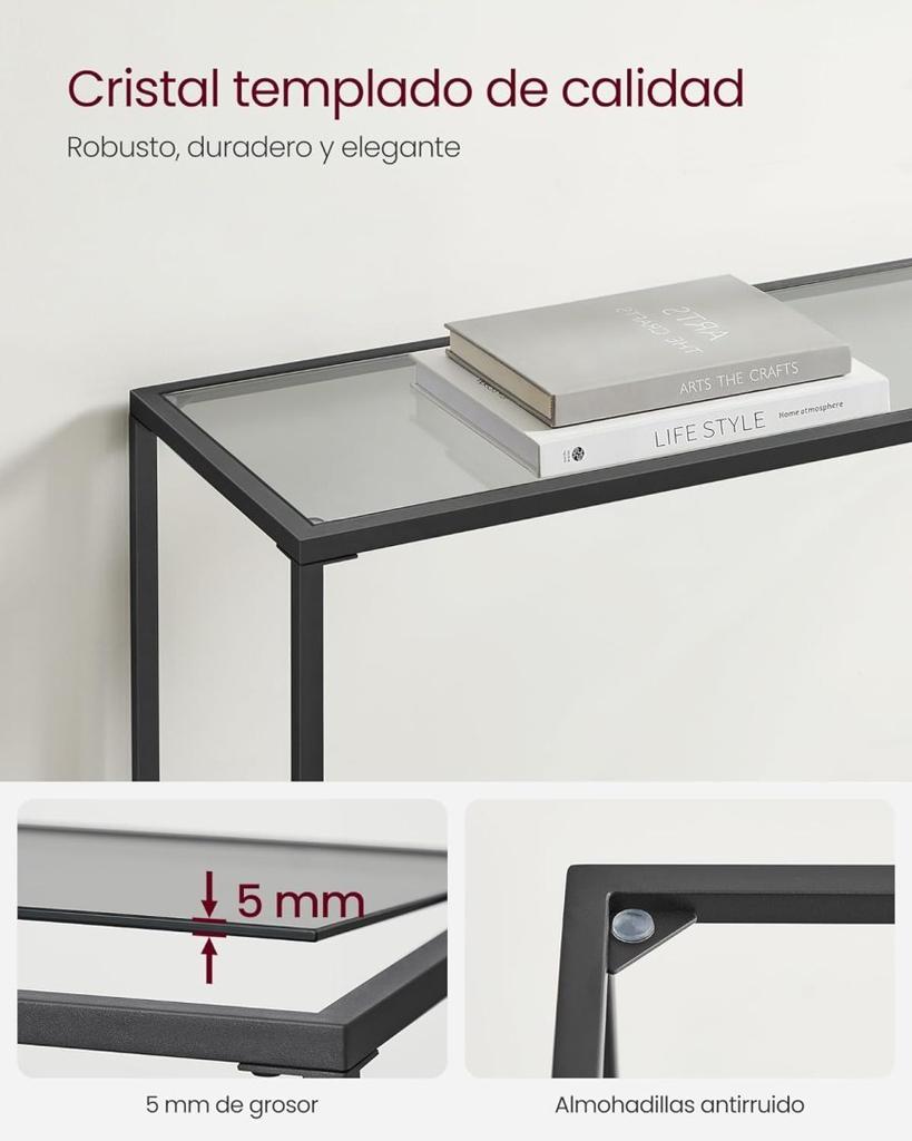 Console table, anteroom table, sofa end, tempered glass top, metal frame, adjustable legs, for living room, anteroom
