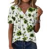 Women's Casual Floral Print V-Neck Short Sleeve Button T-Shirt