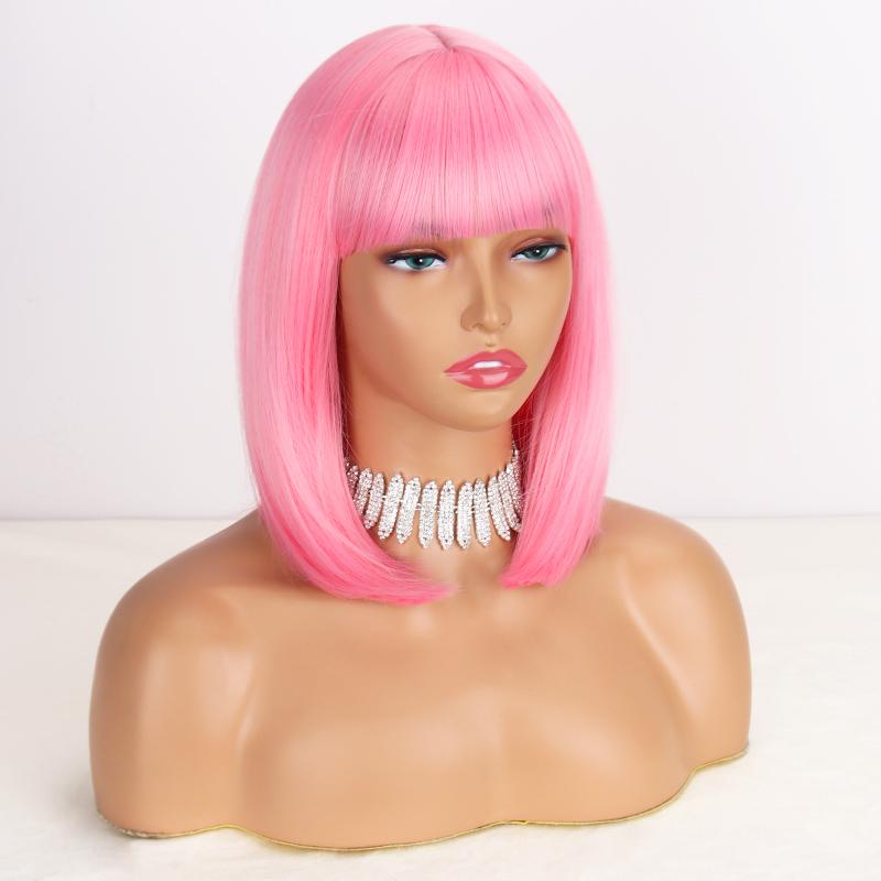 MISS WIG Ženy Krátká rovná Bobová paruka s ofinou Syntetické vlákno Přírodní Rovná Bobová Cosplay Paruka na denní nošení Paruka po ramena