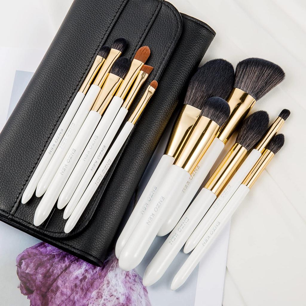 ENZO KEN Natural Black Goat Hair Makeup Brush Set with Foldable Cosmetic Professional Makeup Set of Eyeshadow Brush Super Soft Genuine Hair Makeup