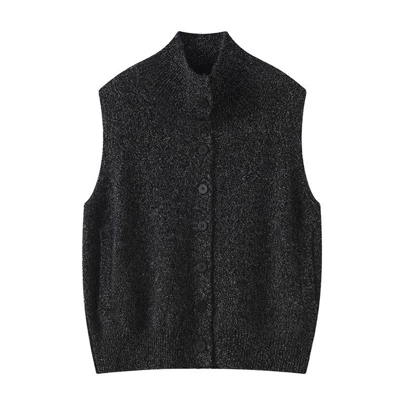 Lekasha Cashmere Sleeveless Half-High Neck Vest for Spring/Autumn - Women's Versatile Slimming Style