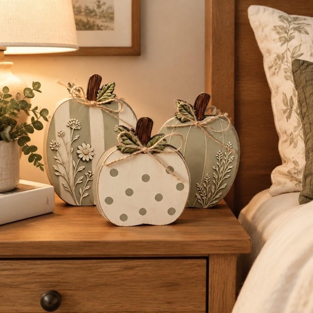3 pcs Dots Flower Wooden Pumpkin Ornaments Home Decor Autumn Harvest Halloween Ornaments Thanksgiving 2D Flat