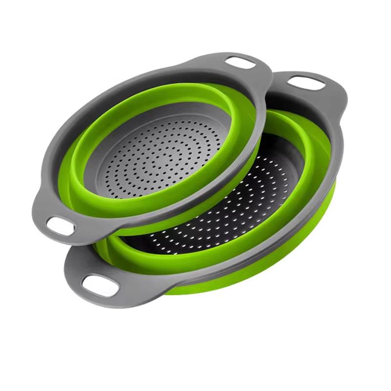 Silicone Foldable Drainage Basket Round Silicone Folding Foldable Filter with Plastic Handle Vegetable Washing Basket6