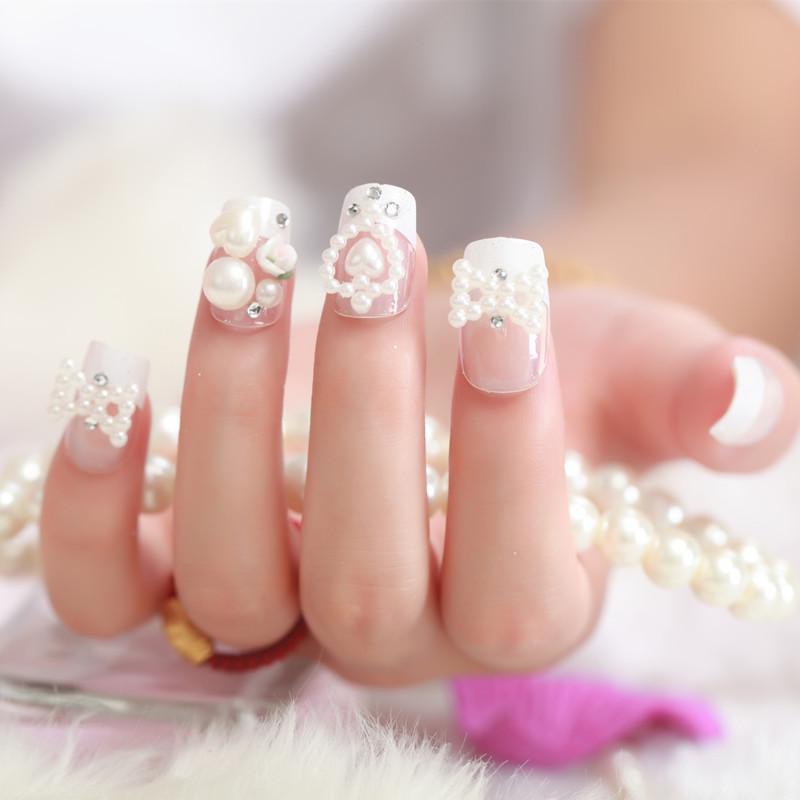 

Elegant White Bride Bow French False Nails - Detachable & Wearable Manicure Patches
