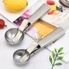 2pcs Dual Use Stainless Steel Ice Cream Circular Scoop Portable Fruit Scoop Metal Cookie Dough Scooper Kitchen Baking & Cooking