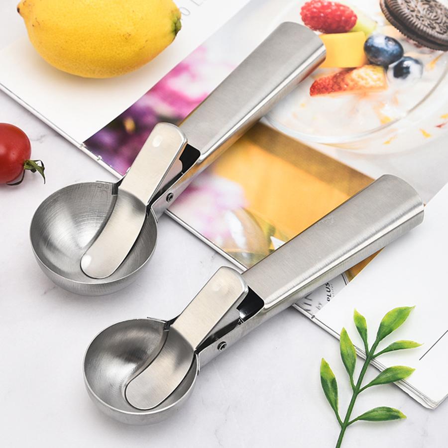 2pcs Dual Use Stainless Steel Ice Cream Circular Scoop Portable Fruit Scoop Metal Cookie Dough Scooper Kitchen Baking & Cooking