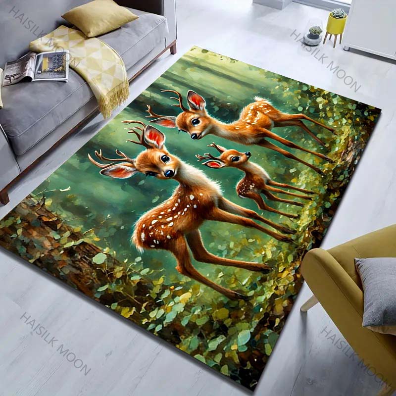 

1 шт. Ковер с принтом леса и оленей для гостиной, спальни, прикроватный, под диван, напольный коврик, современный домашний декор, коврик для прихожей, коридора 40x60cm (16x24in)