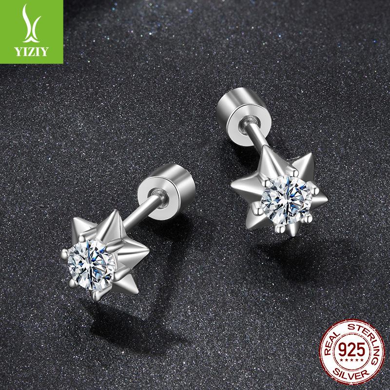 Personalized Hexagram Moissanite Stud Earrings Classic Star S925 Sterling Silver Threaded Stud Earrings