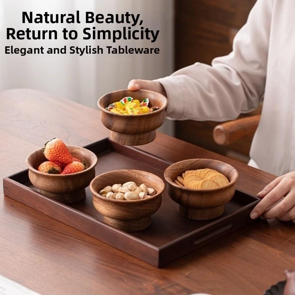 Auslaufsichere Holzschale Japanischer Stil Hoher Fuß Dessertteller Multifunktionale Obstschale Dessert