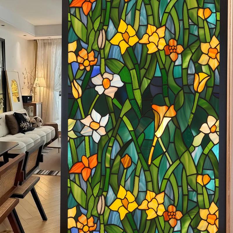 3D Laser Recyclable Window Privacy Film No-glue Window Film Decorative Protection Static Cling Stained Glass Home Sticker