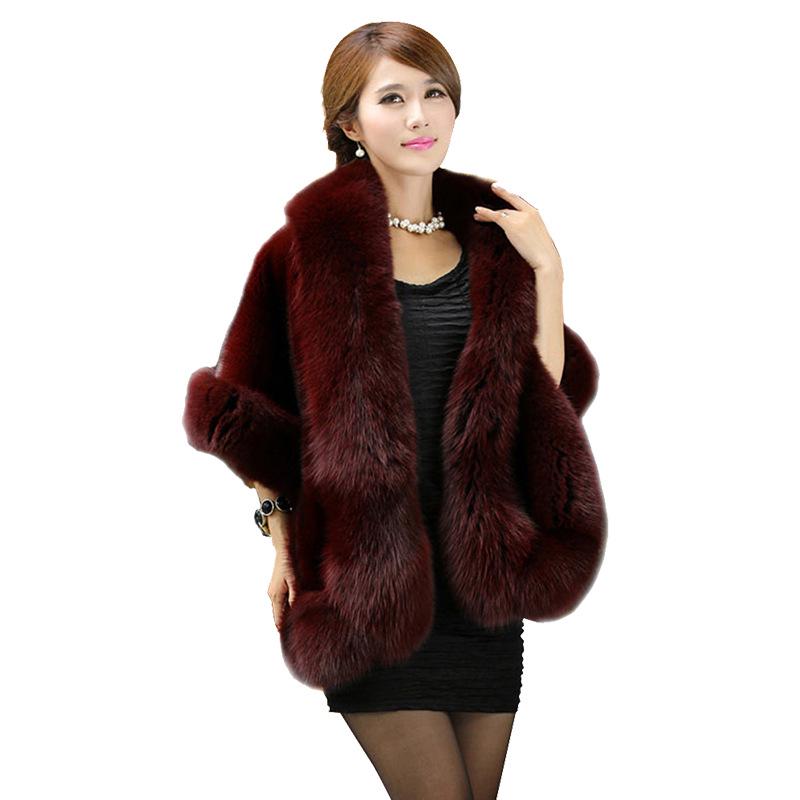 European & American Style Faux Fur Wedding Cape - Thick, Warm Faux Fox & Rabbit Fur Shawl for Women