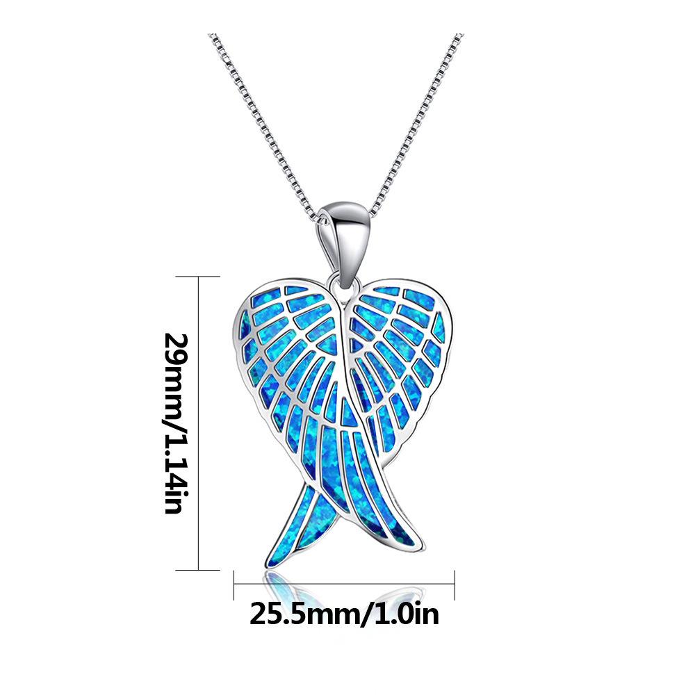 Aobao  Angel Wing Necklace with Sweater Chain Pendant Inlaid Opal